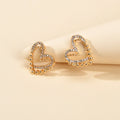 Cute Hollow Heart Stud Rhinestone Earrings Hypoallergenic Pierced Ear Jewellery