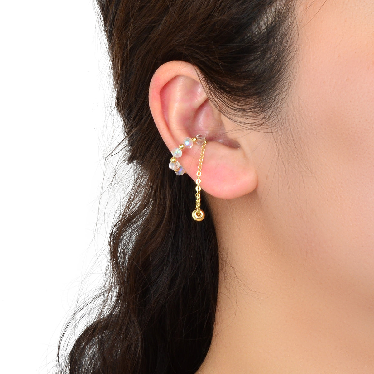 Gold Tassel Ball Ear Clip Non-Piercing Cartilage Earrings Unisex Ear Cuff 1 pc