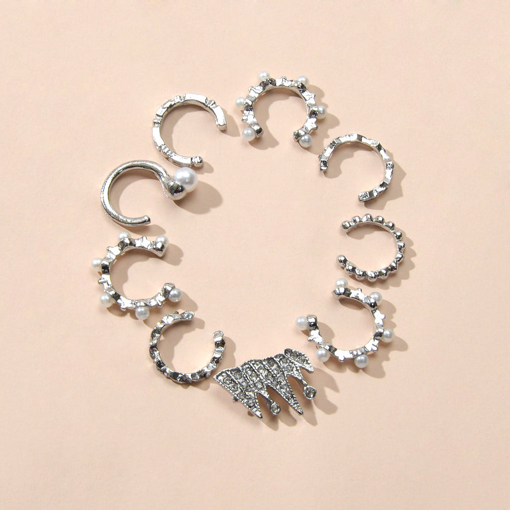 9pcs Silver Ear Cuffs Clip On Cuff Earrings Cartilage Helix Wrap Ear Jewelry Set