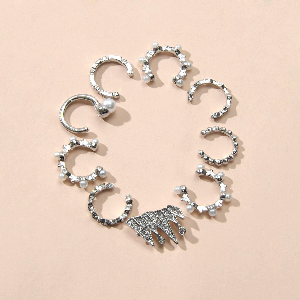 9pcs Silver Ear Cuffs Clip On Cuff Earrings Cartilage Helix Wrap Ear Jewelry Set