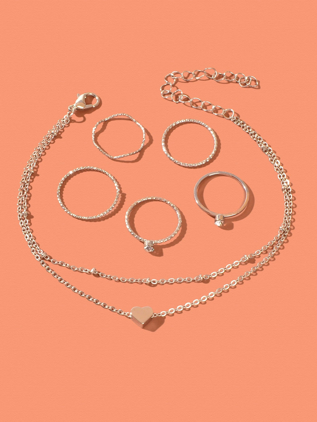 Silver Chain Anklet and Multiple Rings Set - Stylish Accessories Combo Jewellery