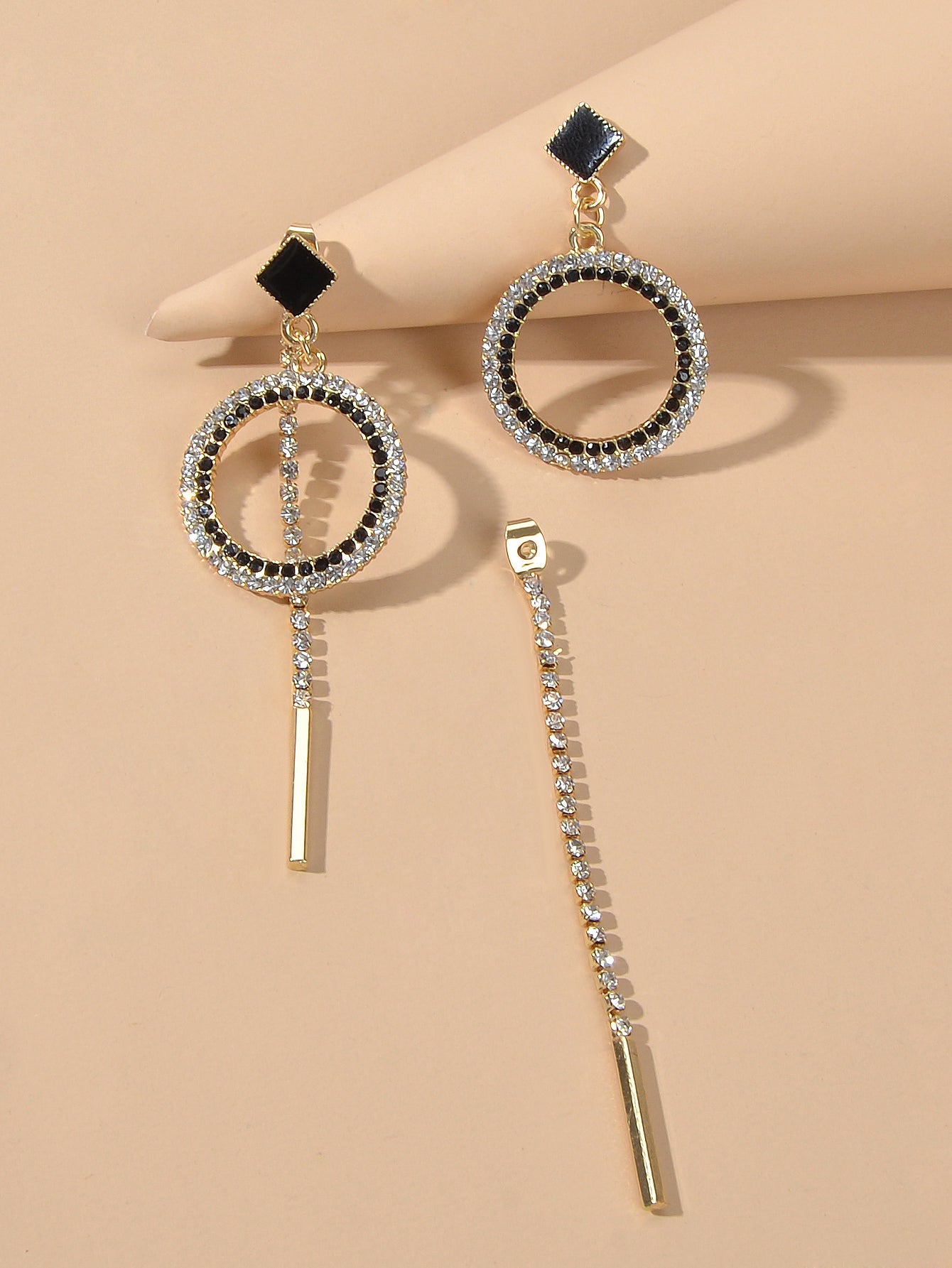 Feelontop Luxury Rhinestone Bar Charm Circle Dangle Earrings Perfect Ear Jacket