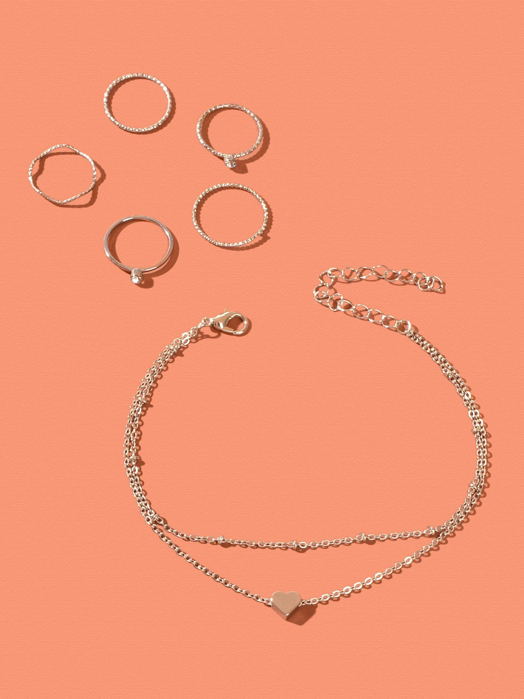 Silver Chain Anklet and Multiple Rings Set - Stylish Accessories Combo Jewellery