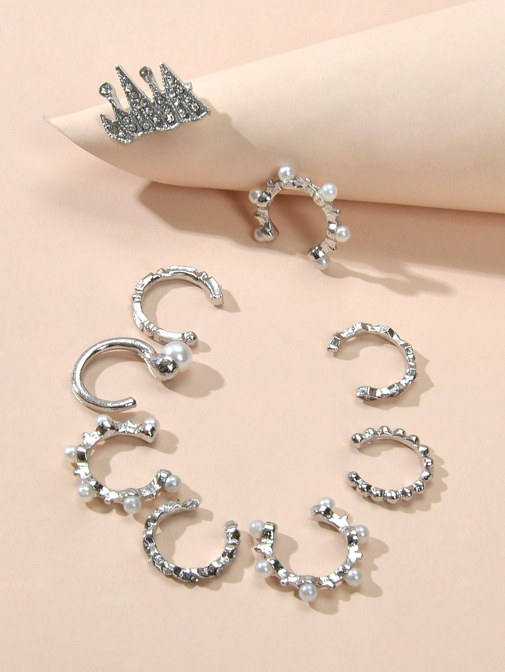 9pcs Silver Ear Cuffs Clip On Cuff Earrings Cartilage Helix Wrap Ear Jewelry Set