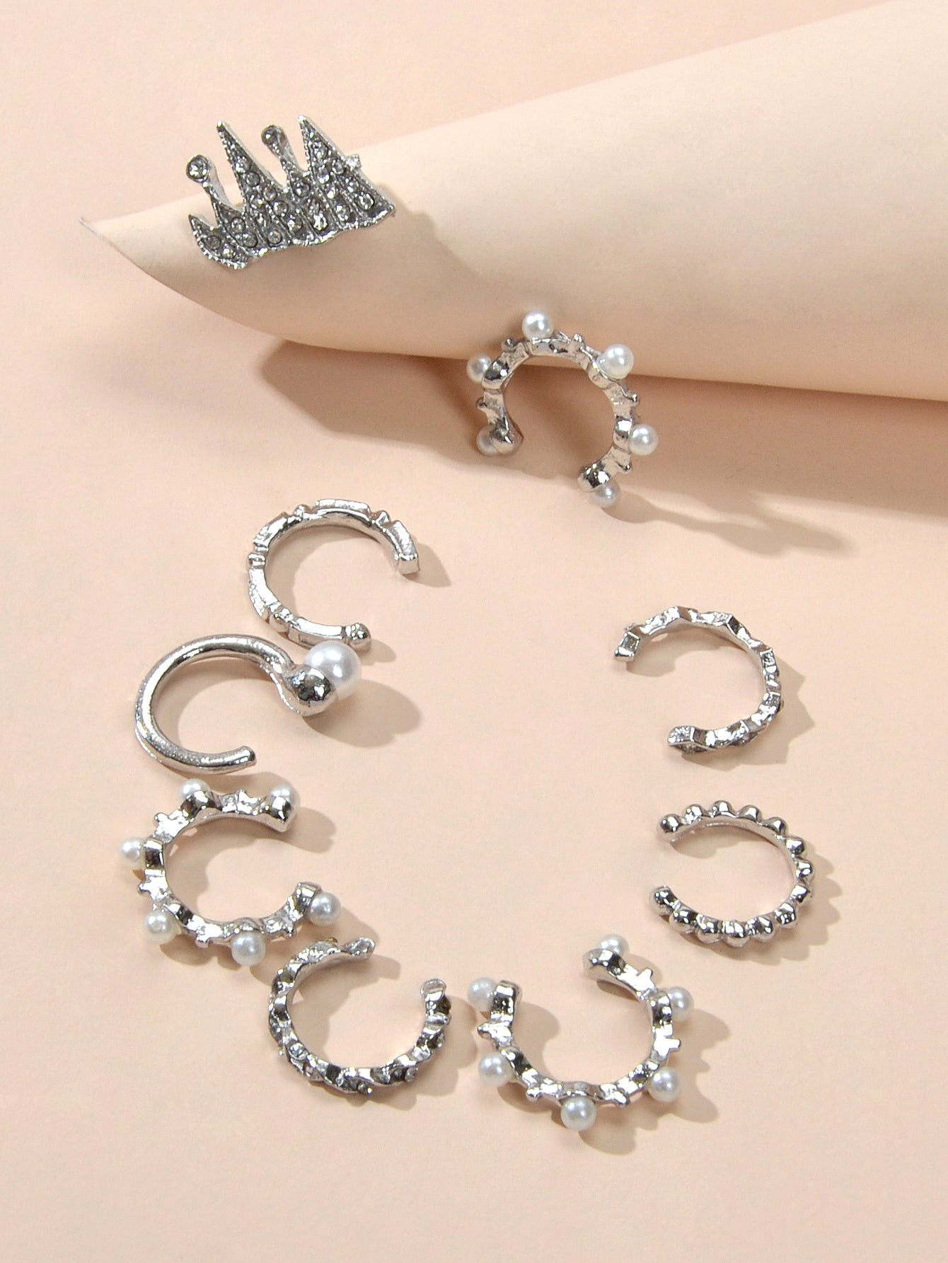 9pcs Silver Ear Cuffs Clip On Cuff Earrings Cartilage Helix Wrap Ear Jewelry Set