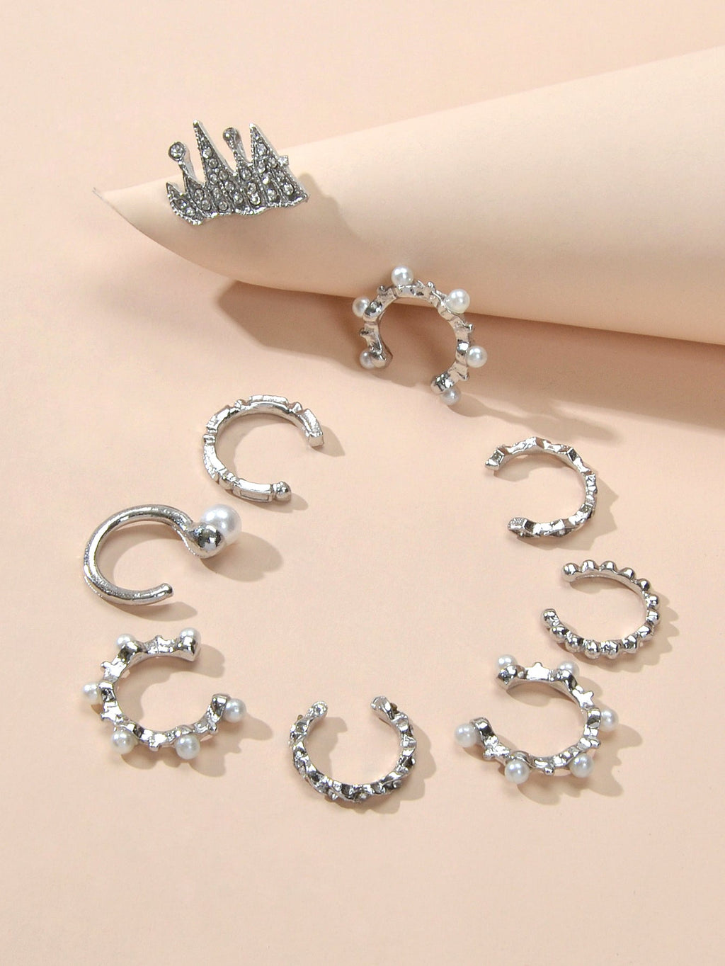 9pcs Silver Ear Cuffs Clip On Cuff Earrings Cartilage Helix Wrap Ear Jewelry Set