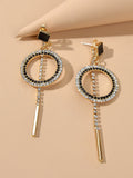 Feelontop Luxury Rhinestone Bar Charm Circle Dangle Earrings Perfect Ear Jacket