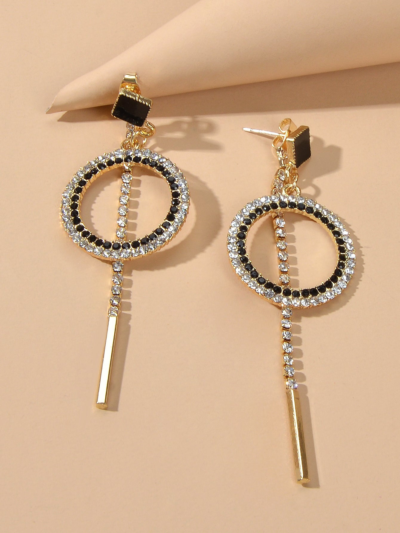Feelontop Luxury Rhinestone Bar Charm Circle Dangle Earrings Perfect Ear Jacket