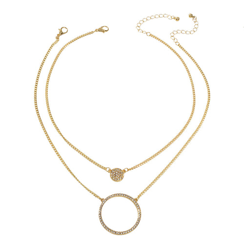 2 pcs Gold Silver Chain Rhinestone Round Circle Pendant Necklace Jewellery Gift
