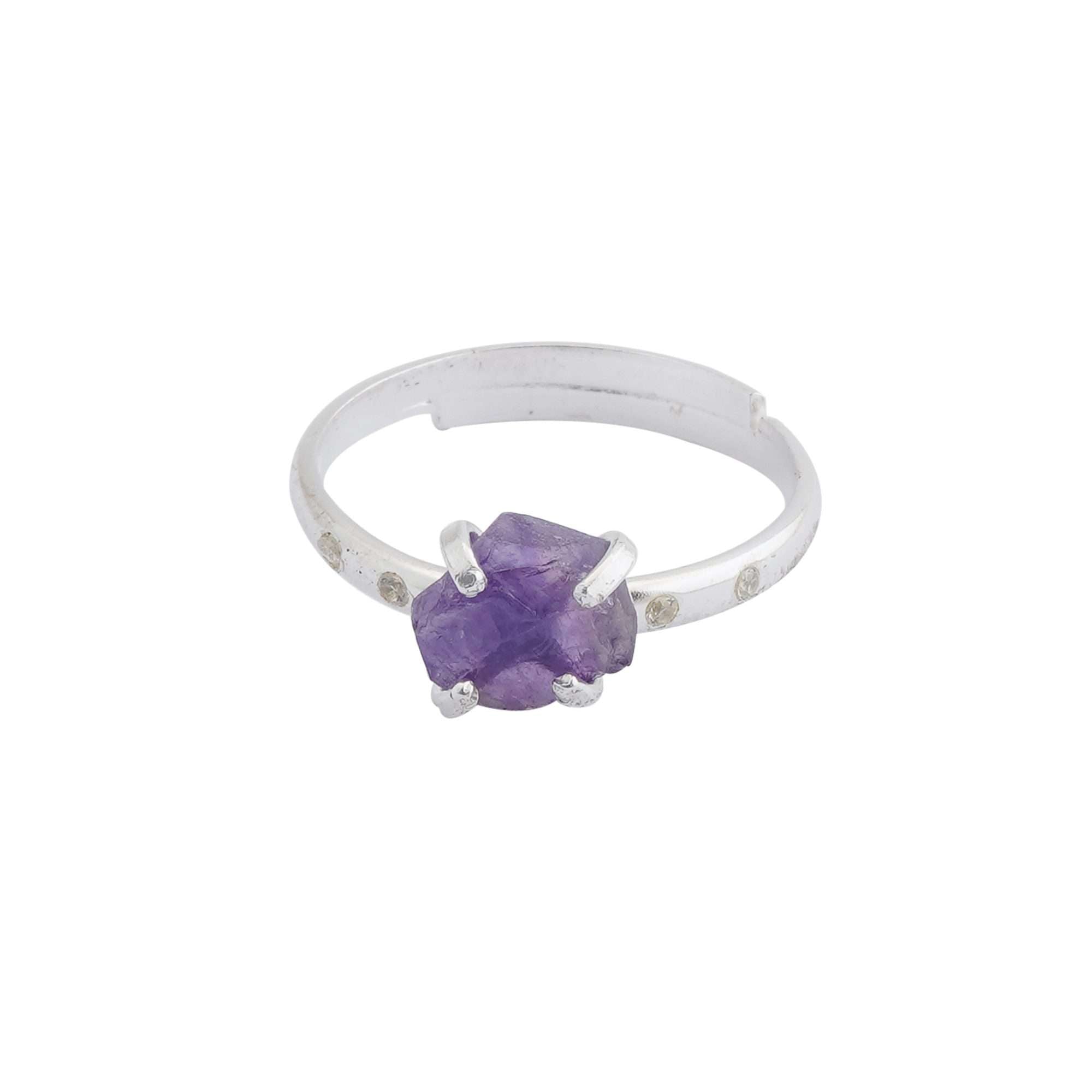 Amethyst Adjustable Ring Handmade in its Natural form in 925 Silver