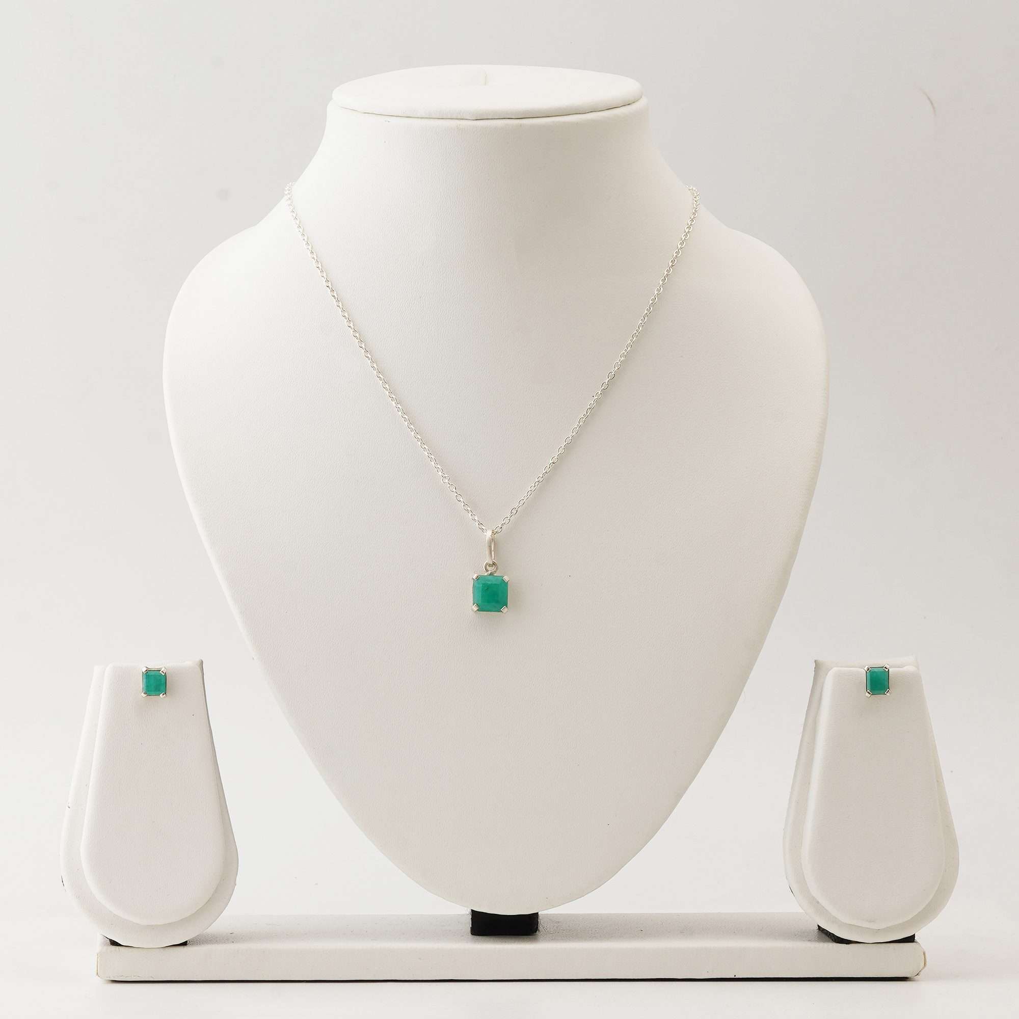 Square Emerald Set with 2.5 CT Pendant and 2 CT Earrings in Italian Silver