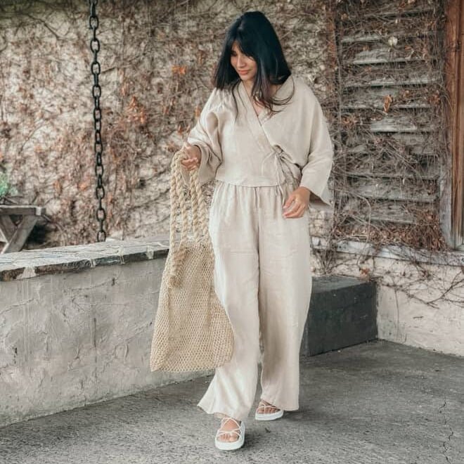 Wide Leg Linen Pant in Latte