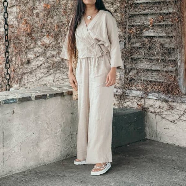 Wide Leg Linen Pant in Latte